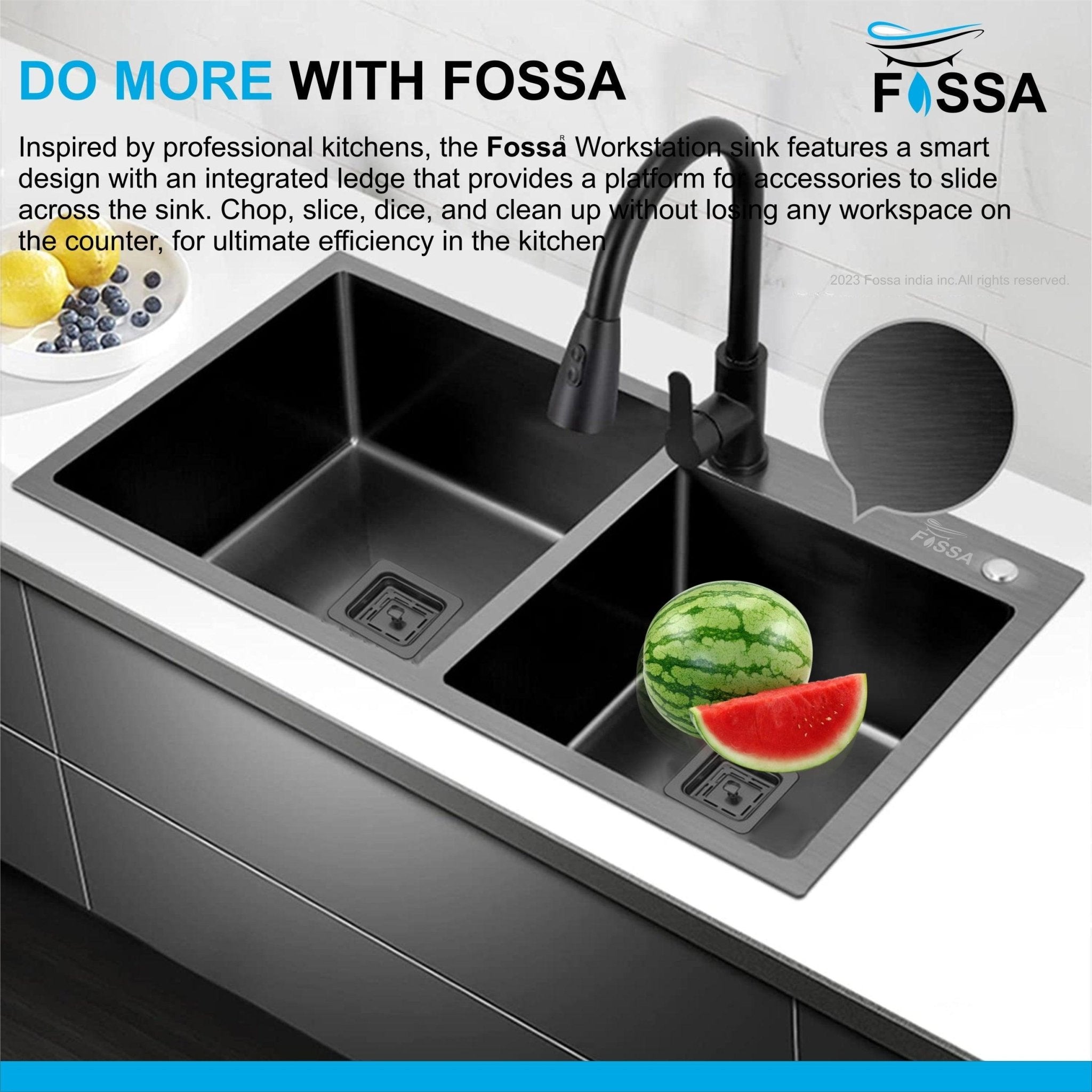 Fossa 32"x18"x10" Inch Double Bowl with Single Tap Hole Premium Handmade Kitchen Sink Black - Fossa Home