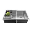 Fossa 32"x18"x10" Inch Double Bowl with Single Tap Hole Premium Handmade Kitchen Sink Silver - Fossa Home