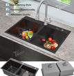 Fossa 32"x18"x10" Inch Double Bowl with Single Tap Hole SS - 304 Grade Handmade Kitchen Sink Black - Fossa Home