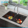 Fossa 32"x18"x10" Inch Double Bowl With Tap Hole Premium Handmade Kitchen Sink Black - Fossa Home