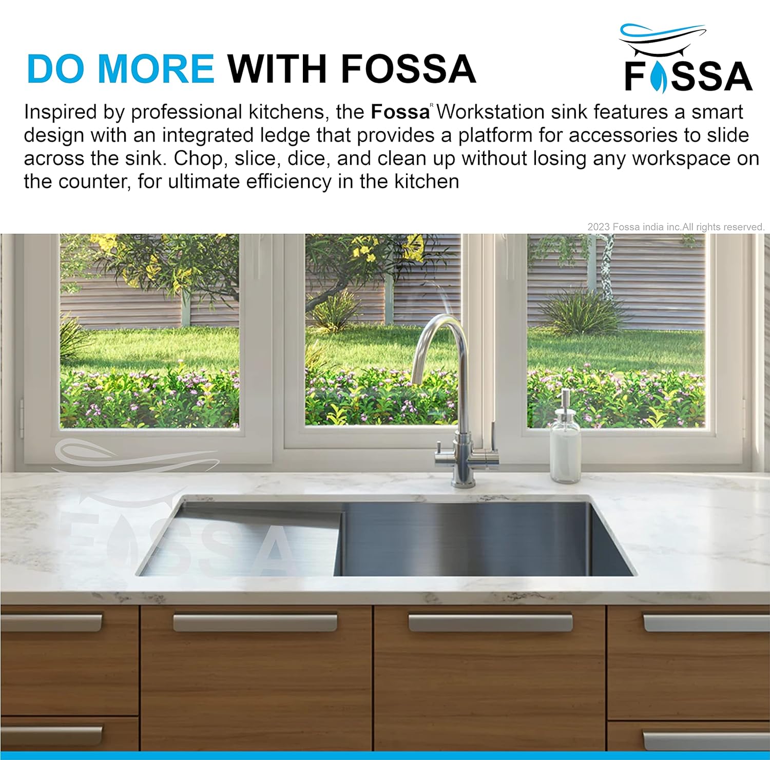 Fossa 32"x18"x10" inch Single Bowl with Drain Board SS - 304 Grade Stainless Steel Handmade Kitchen Sink Matte Finish Silver - Fossa Home