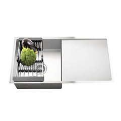 Fossa 32"x20"x10" Inch Single Bowl With Drain Board Premium Handmade Kitchen Sink ( Round Coupling ) Silver - Fossa Home