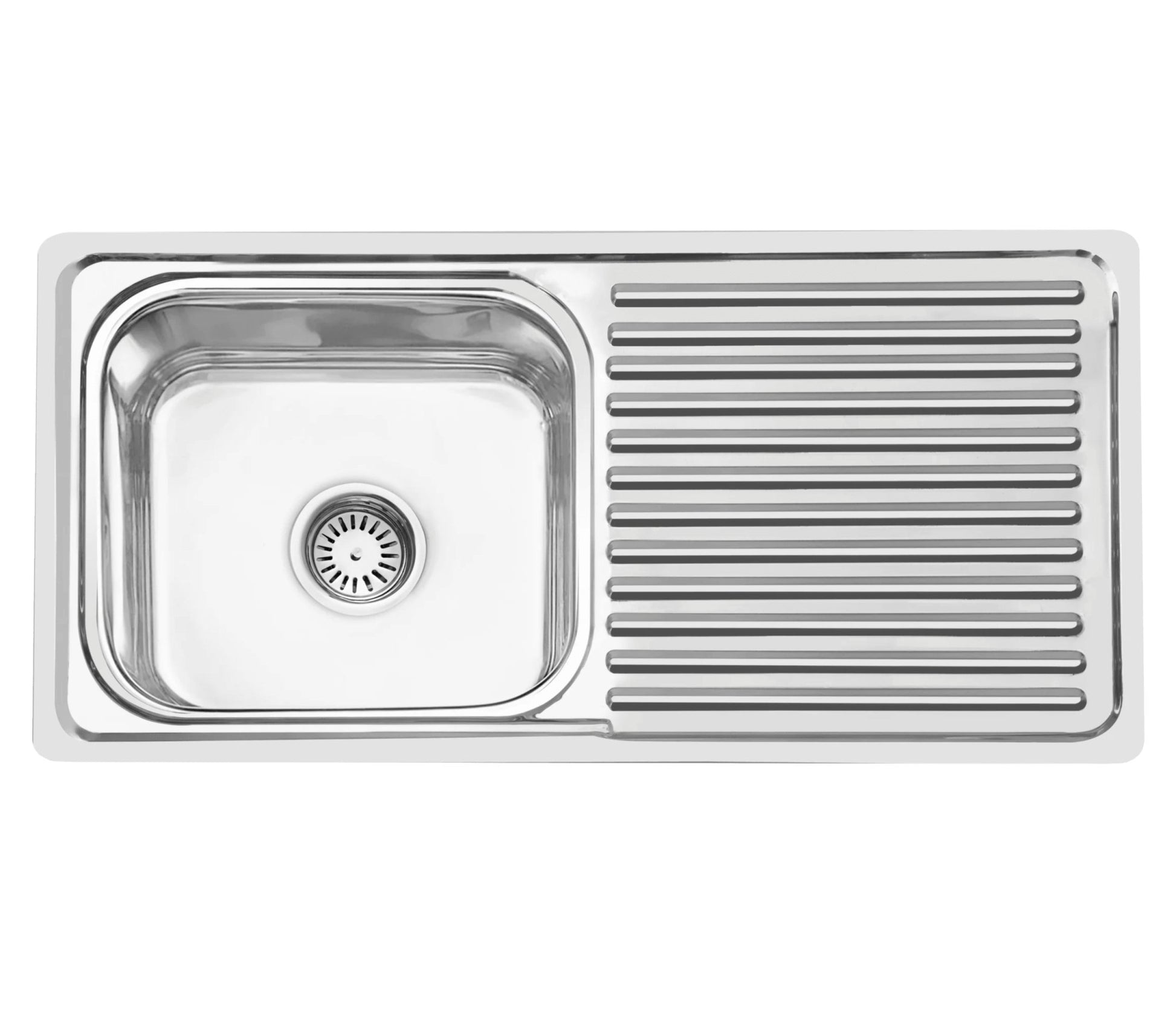 Fossa 37"x18"x08" inch Single Bowl With Drain Board 304 Grade Stainless Steel Kitchen Sink With SS Square Coupling Glossy Finish - Fossa Home