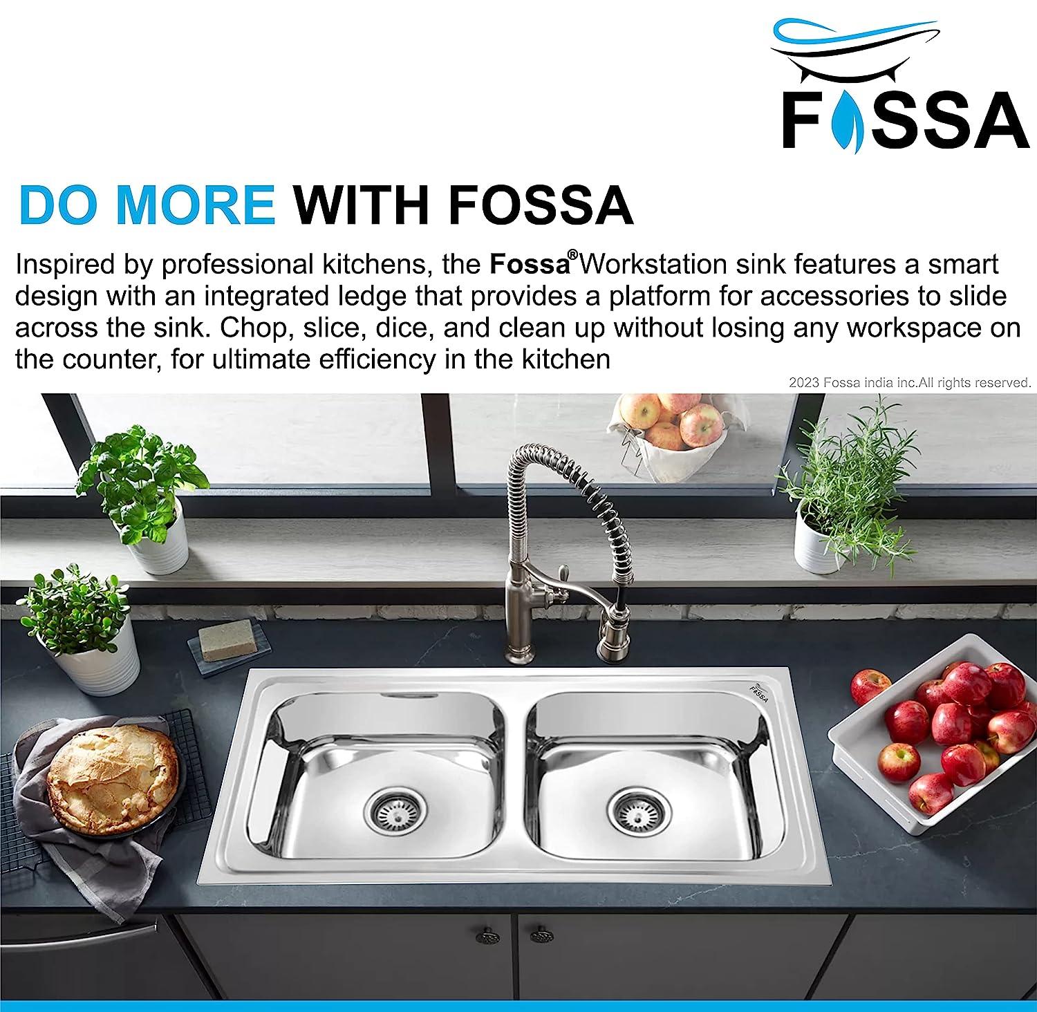 Fossa 37"x18"x10" inch Double Bowl 304 Grade Stainless Steel Kitchen Sink With SS Coupling Glossy Finish - Fossa Home