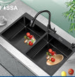 Fossa 37"x18"x10" Inch Double Bowl Tap Hole With Soap Dispenser Stainless steel Handmade Kitchen Sink ( Black ) - Fossa Home