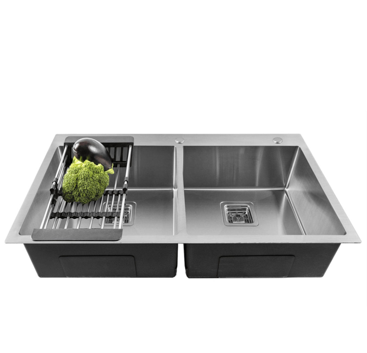 Fossa 37"x18"x10" Inch Double Bowl With Tap Hole Premium Stainless Steel Handmade Kitchen Sink Matte Finish Silver - Fossa Home