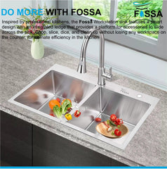 Fossa 37"x18"x10" Inch Double Bowl With Tap Hole Premium Stainless Steel Handmade Kitchen Sink Matte Finish Silver - Fossa Home