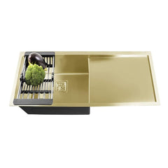 Fossa 37"x18"x10" Inch Single Bowl With Drain Board 304 Grade Handmade Kitchen Sink Gold - Fossa Home