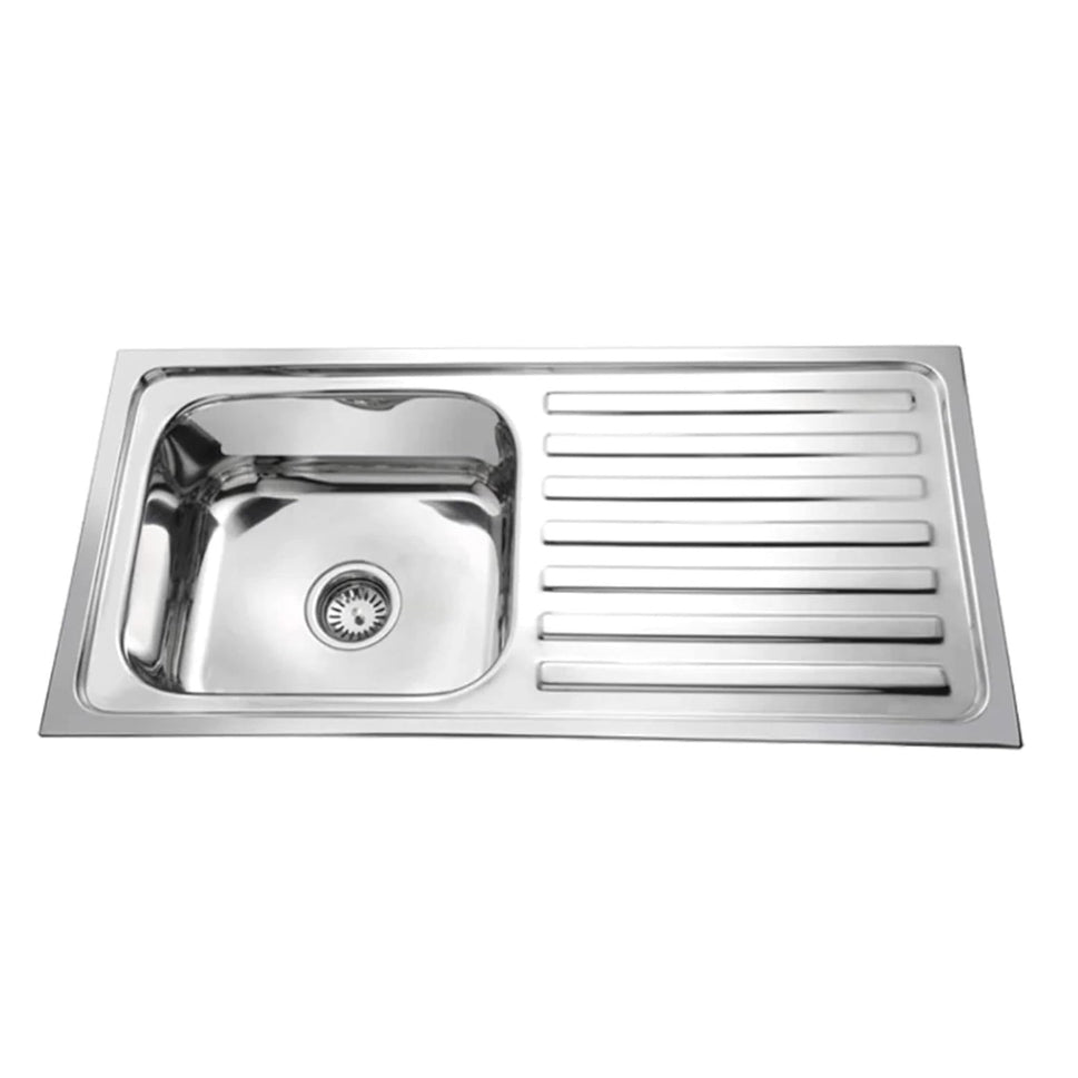 Fossa 37"x18"x10" inch Single Bowl With Drain Board 304 Grade Stainless Steel Kitchen Sink With SS Coupling Glossy Finish - Fossa Home