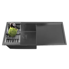 Fossa 37"x18"x10" Inch Single Bowl With Drain Board Premium Handmade Kitchen Sink Black - Fossa Home