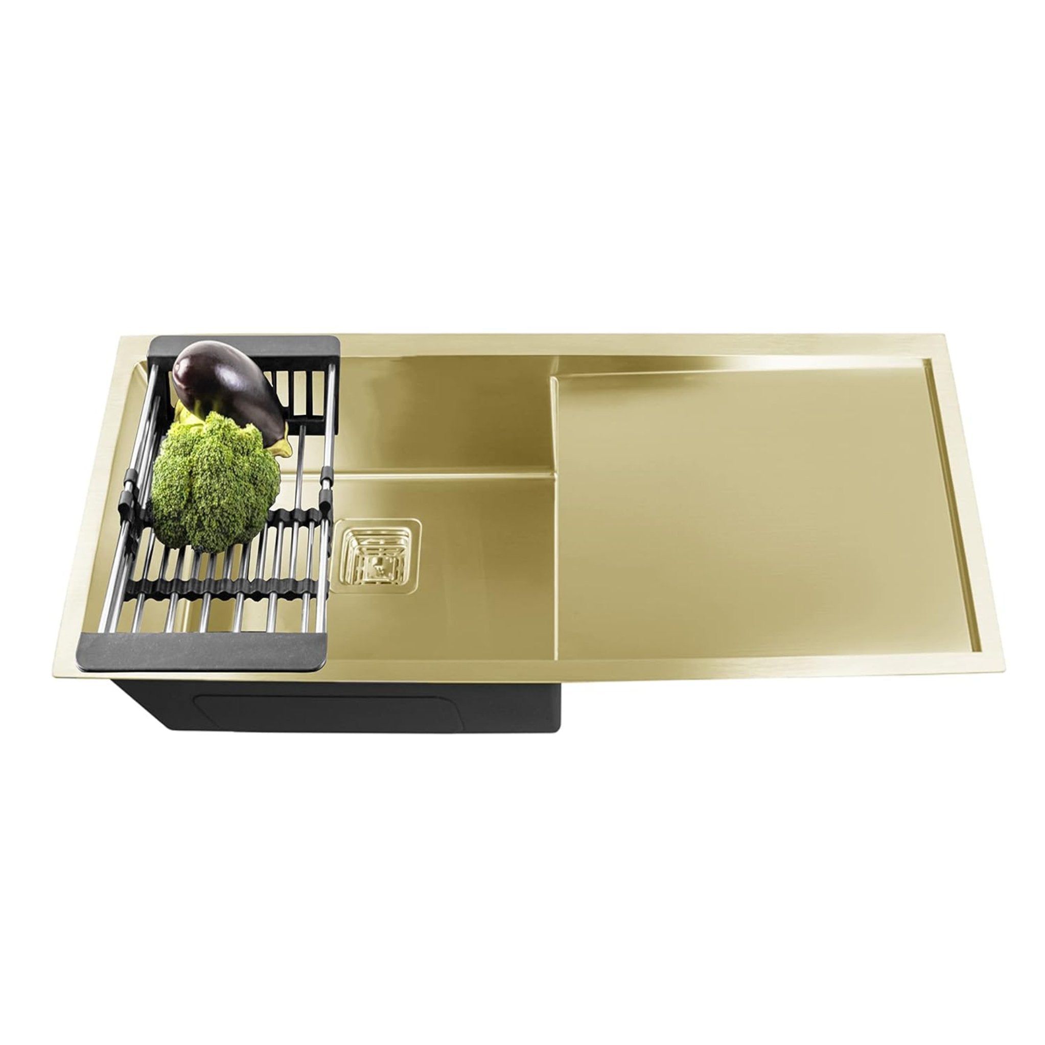 Fossa 37"x18"x10" Inch Single Bowl With Drain Board Premium Handmade Kitchen Sink Gold - Fossa Home