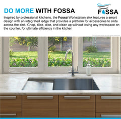 FOSSA 37"x18"x10" Inch Single Bowl With Drain Board Premium Handmade Kitchen Sink Silver - Fossa Home