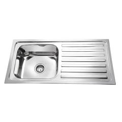 Fossa 37"x18"x10" inch Single Bowl With Drain Board Premium Stainless Steel Kitchen Sink With SS Coupling Glossy Finish - Fossa Home