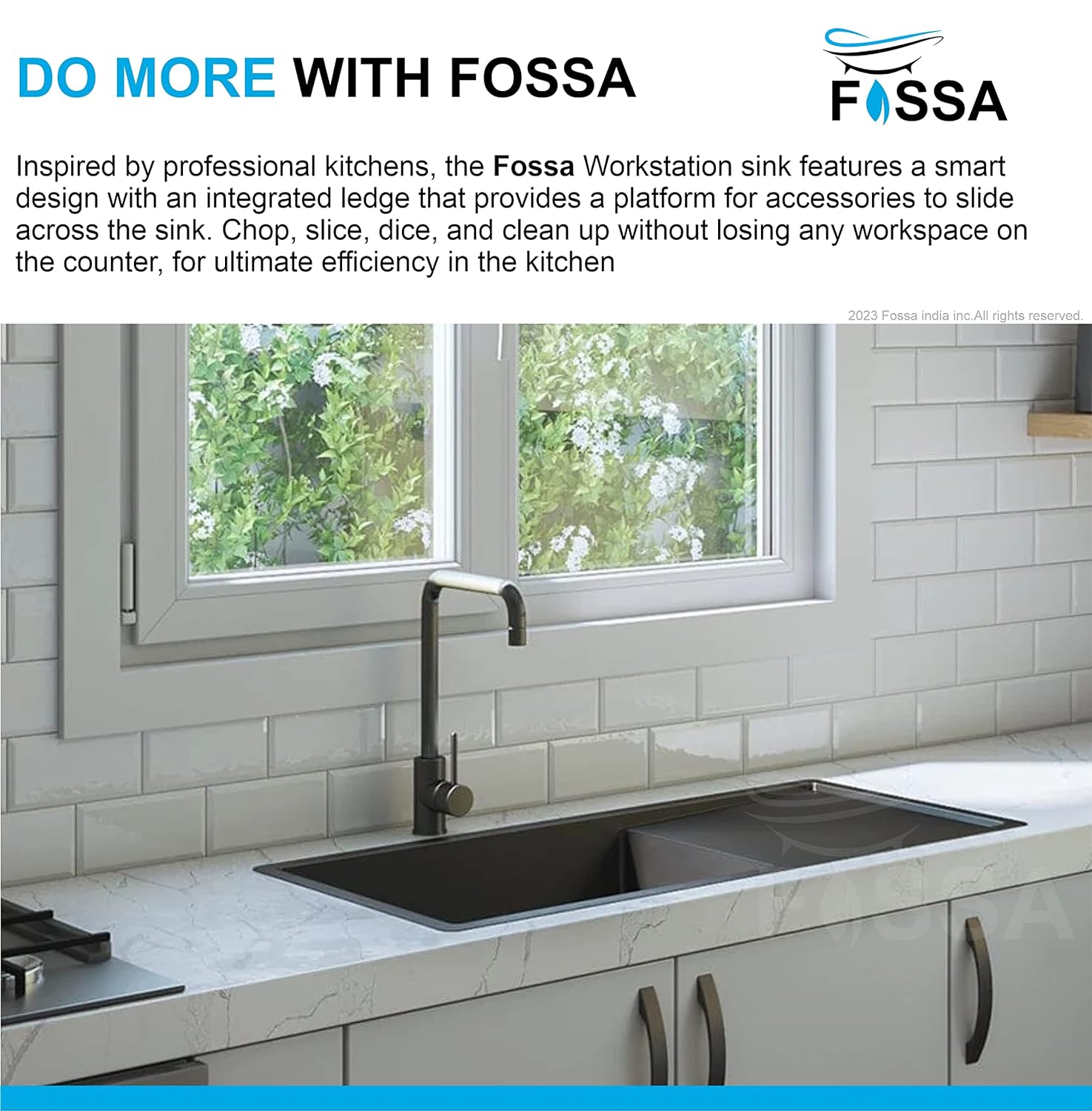 Fossa 37"x18"x10" Inch Single Bowl With Drain Board SS - 304 Grade Handmade Kitchen Sink Black - Fossa Home