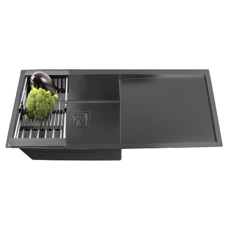 Fossa 37"x18"x10" Inch Single Bowl With Drain Board SS - 304 Grade Handmade Kitchen Sink Black - Fossa Home