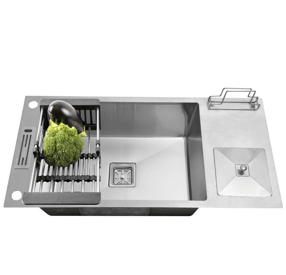 Fossa 37"x18"x10" Inch Single Bowl With Dustbin Stainless Steel Handmade Kitchen Sink Matte Finish - Fossa Home