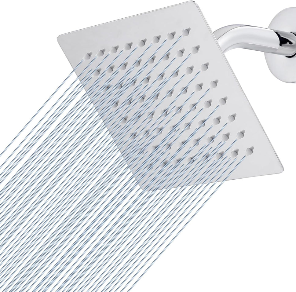 Fossa 4"X4" Inch Rain Shower - Square High Pressure Shower Head Made of 304 Stainless Steel Chrome Finish ( With Arm Set 9" Inch ) - Fossa Home