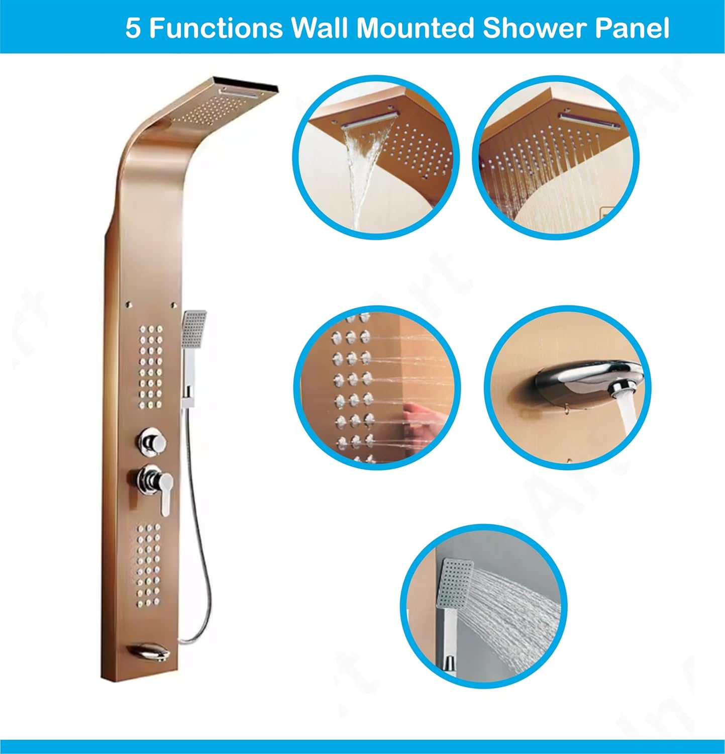 Stainless Steel Shower Panel Full Set, Dual Flow Overhead Waterfall Shower, Hand Shower, Wall Mount Shower Panel For Bathrooms (Rose Gold)