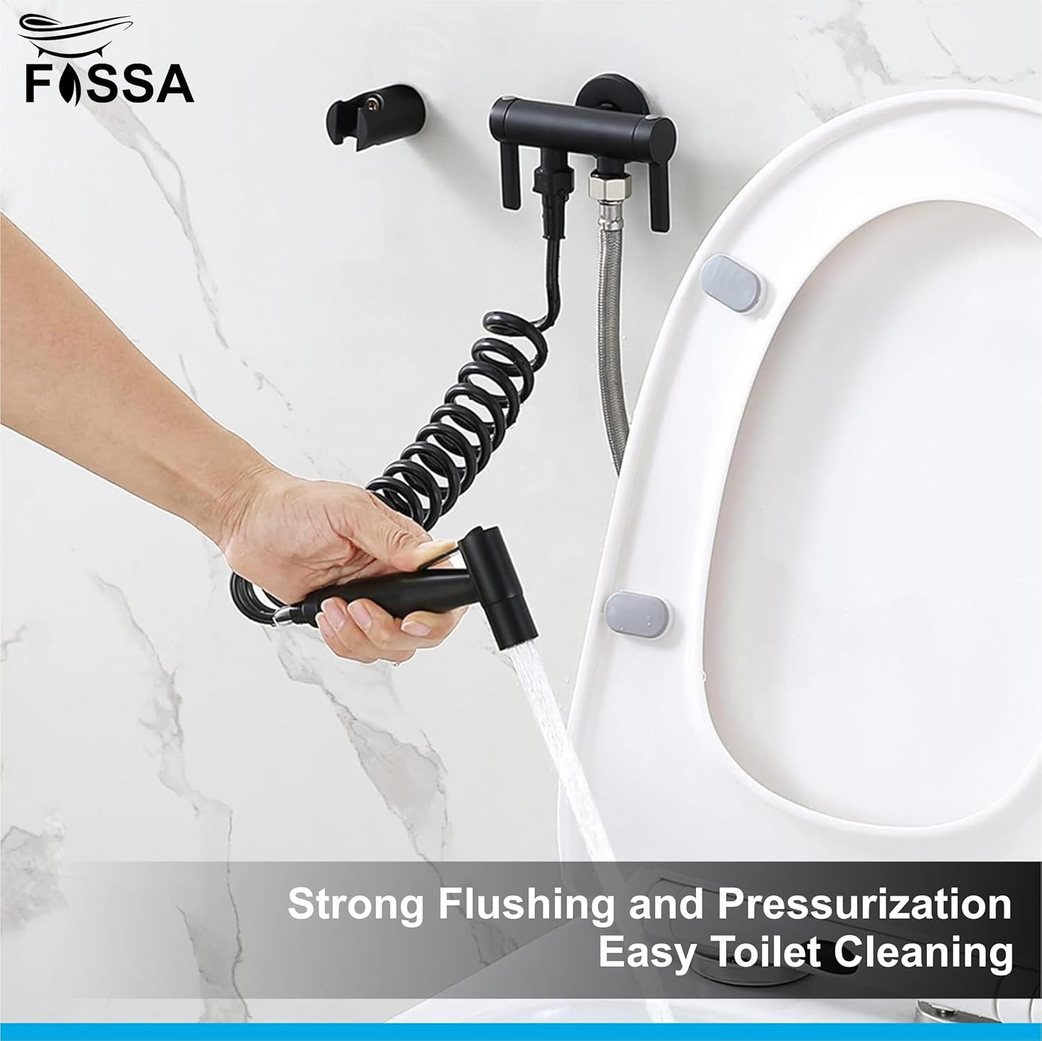 Fossa Hand Held Bidet Sprayer Premium Stainless Steel Sprayer - Health Faucet for Toilet, with 1 Mtr Spring Flexible Shower Hose Pipe,Hook (Black)