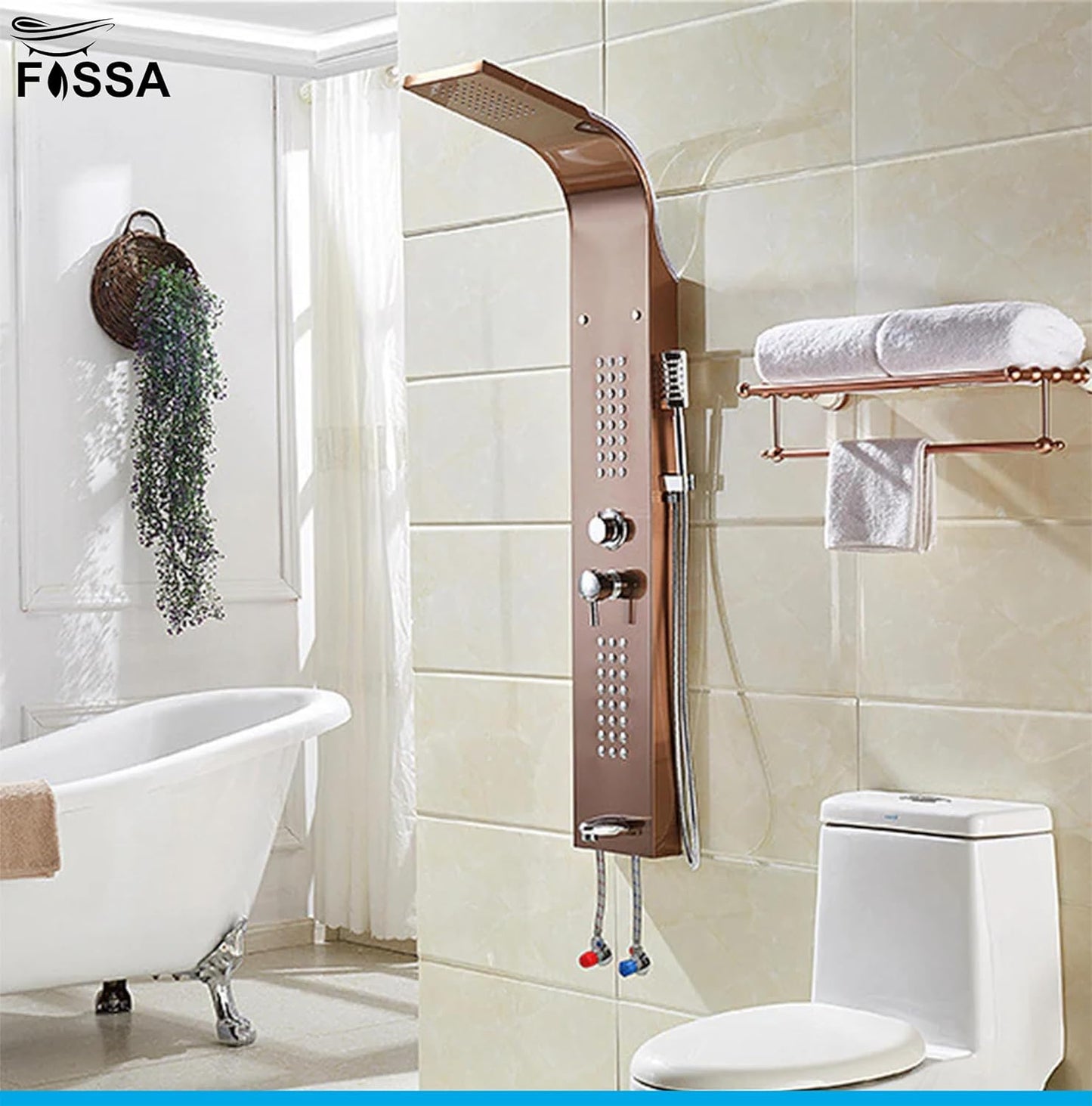 Stainless Steel Shower Panel Full Set, Dual Flow Overhead Waterfall Shower, Hand Shower, Wall Mount Shower Panel For Bathrooms (Rose Gold)