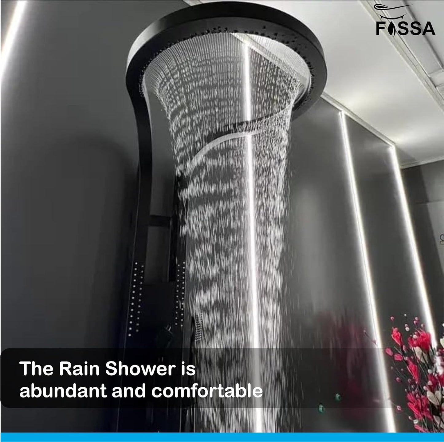 Fossa Bathroom Shower Screen Large Circular Shower Set Home Flush Back Sprinkler Waterfall Hot and Cold Water (Black)