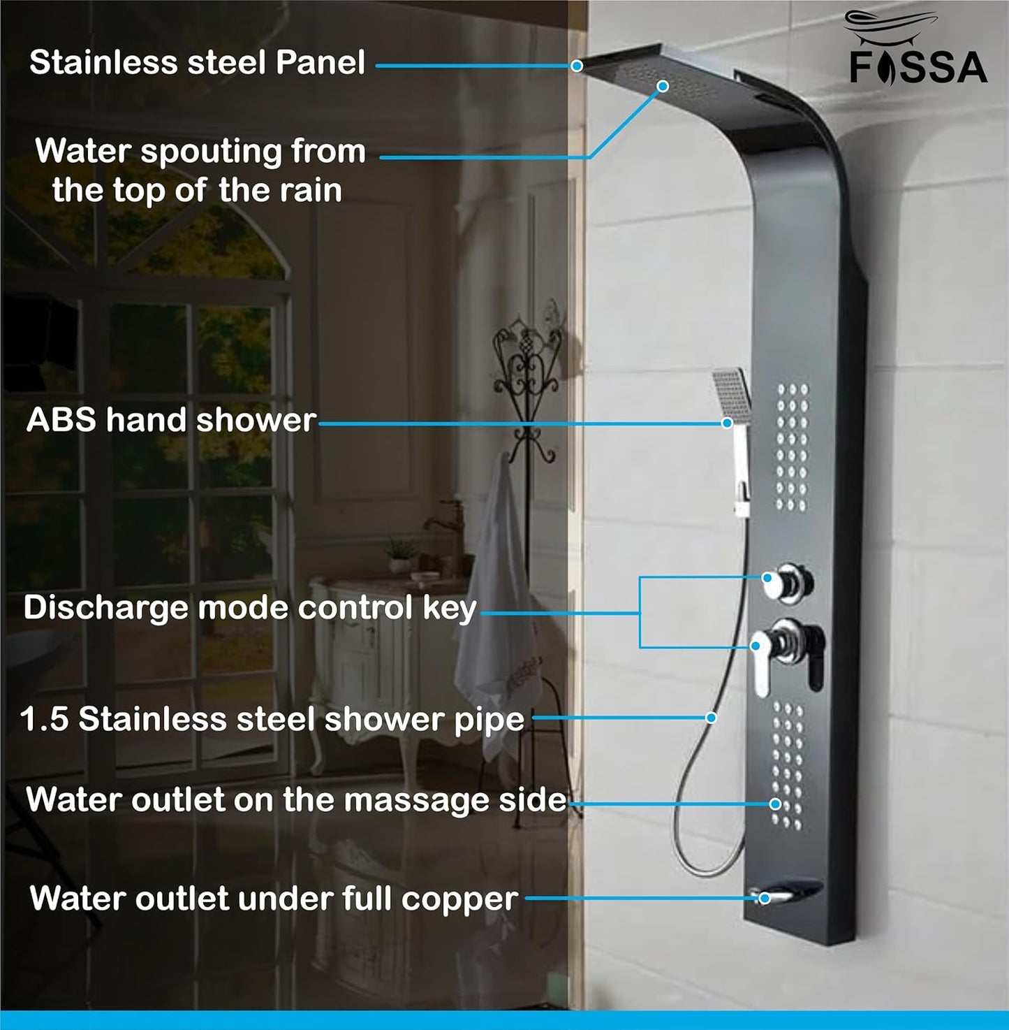 Stainless Steel Shower Panel Full Set, Dual Flow Overhead Waterfall Shower, Hand Shower, Wall Mount Shower Panel For Bathrooms