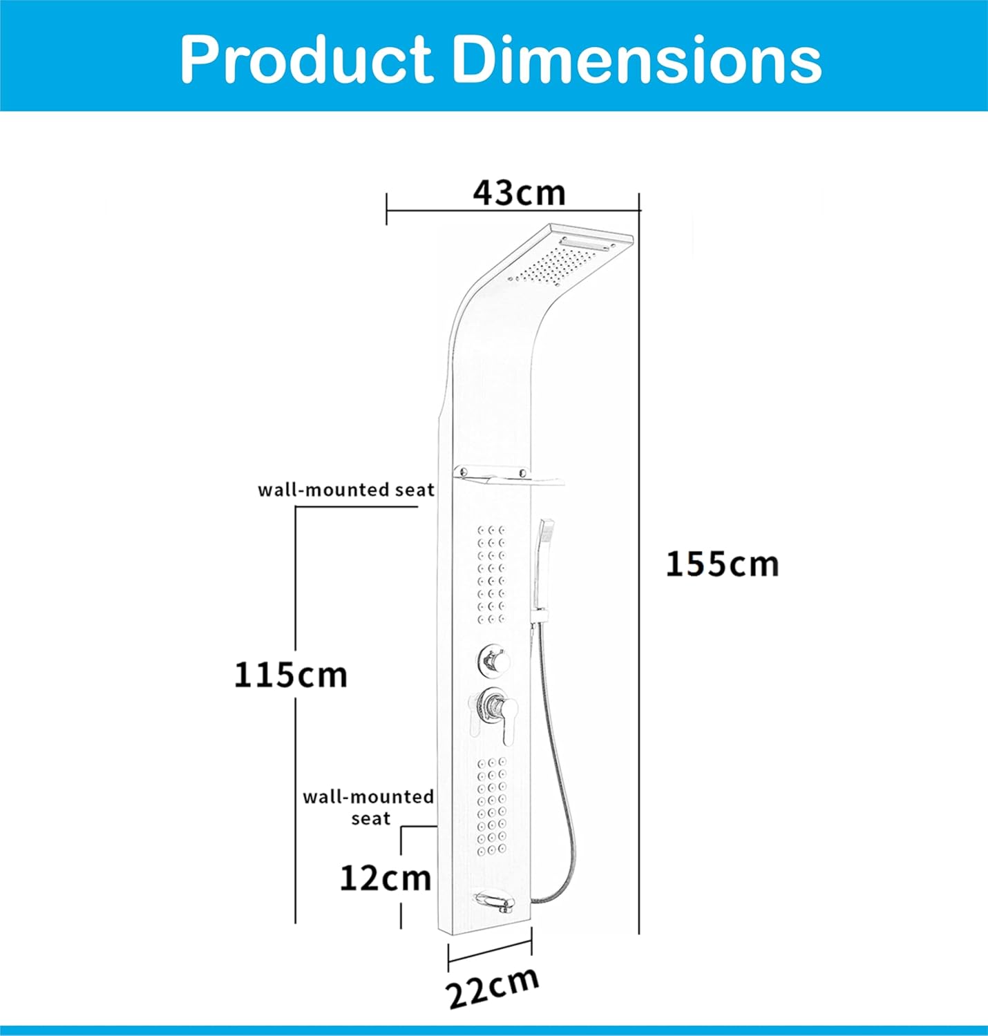 Stainless Steel Shower Panel Full Set, Dual Flow Overhead Waterfall Shower, Hand Shower, Wall Mount Shower Panel For Bathrooms