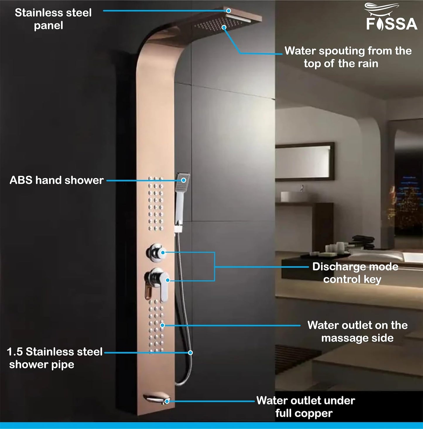 Stainless Steel Shower Panel Full Set, Dual Flow Overhead Waterfall Shower, Hand Shower, Wall Mount Shower Panel For Bathrooms (Rose Gold)