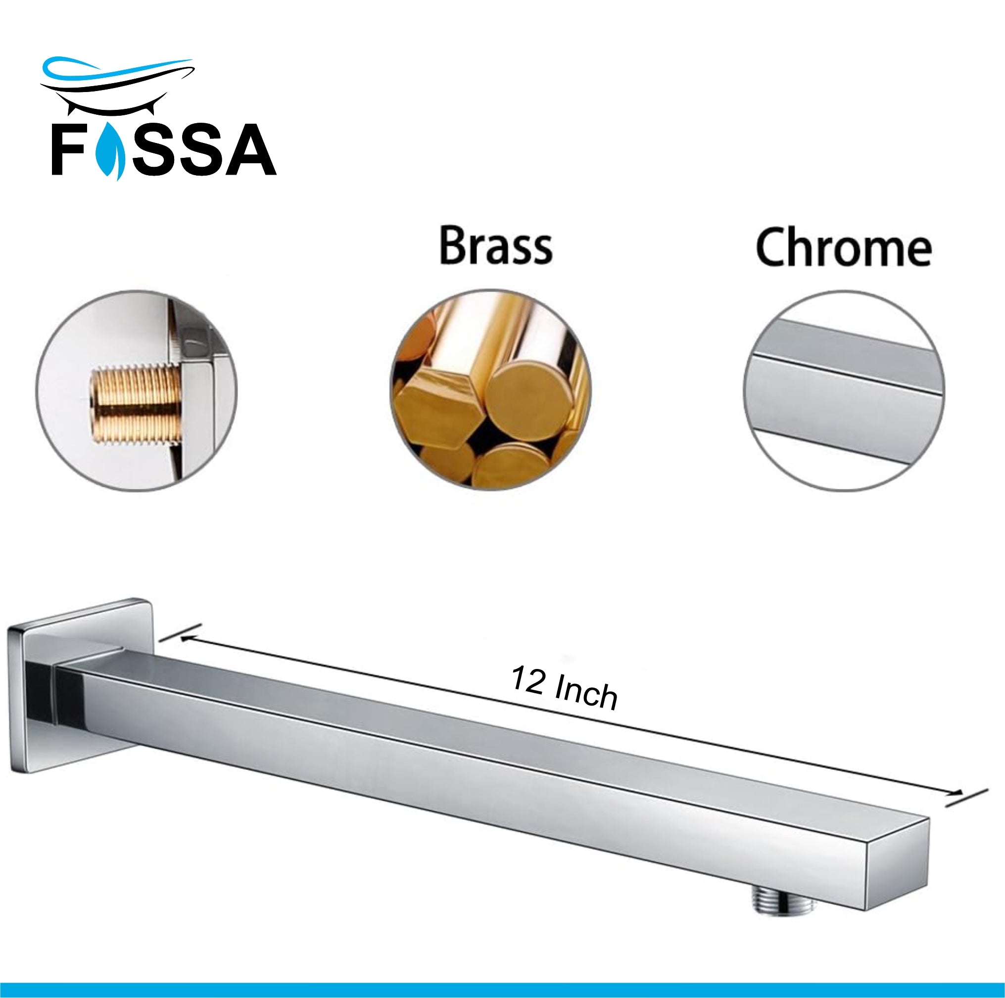 Square Shower Arm Premium Grade Stainless Steel Shower Holder Square Half Bend ARM-01S Fossa Home