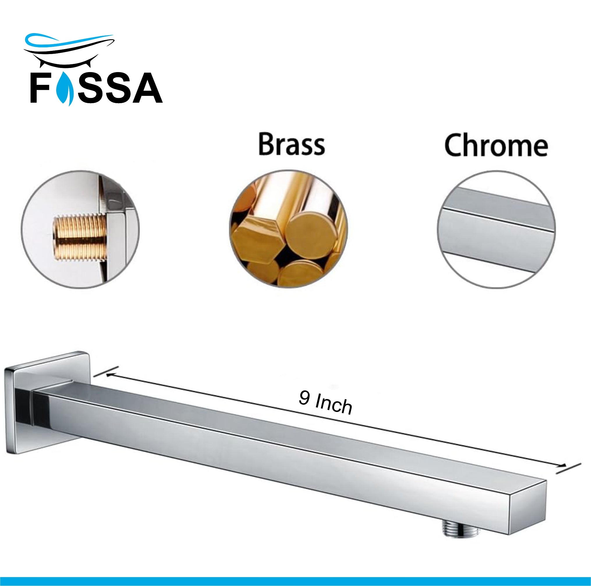 Square Shower Arm Premium Grade Stainless Steel Shower Holder Square Half Bend ARM-01S Fossa Home